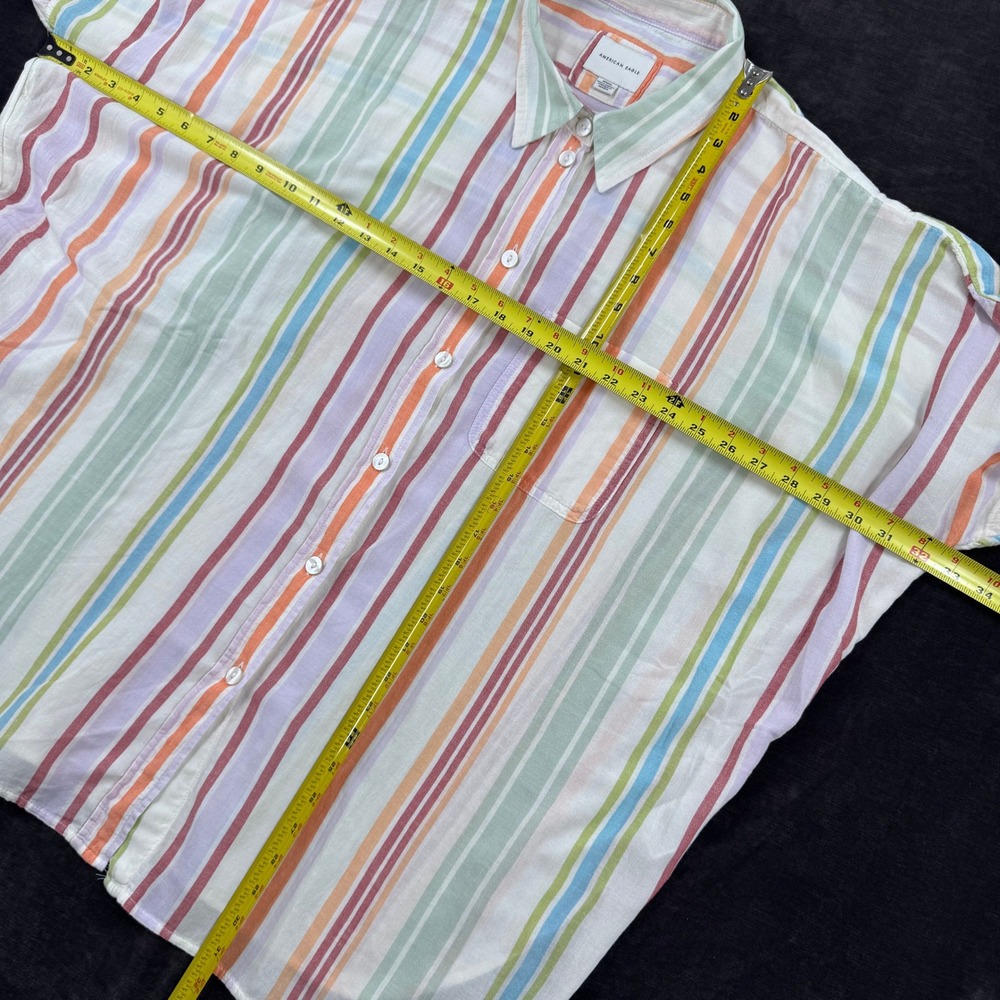 American Eagle Womens M Pastel Striped Button Down Oversized Shirt Coastal Beach - Picture 9 of 12